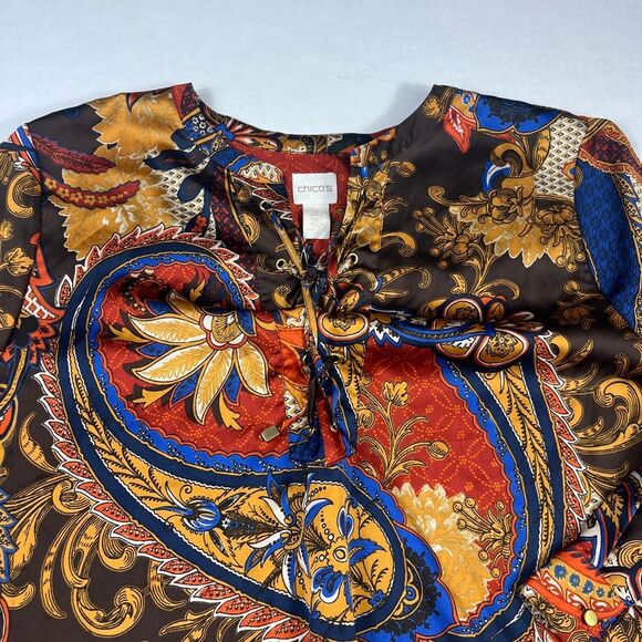 Chicos Asymmetrical Tunic Shirt Boho Colorful Long Sleeve Lace Up Top 3P XLP - Picture 3 of 11